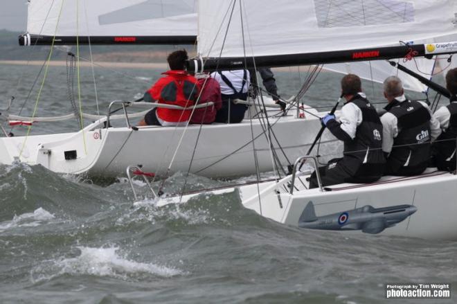 Jonathan Calascione and Seb Ripard's Harlequin held off a strong challenge form J/70 Corinthian World Champions, RAF Benevolent Fund Spitfire, skippered by Simon Ling - 2016 Landsail Tyres J-Cup ©  Tim Wright / Photoaction.com http://www.photoaction.com